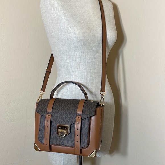 Michael Kors Manhattan brown top handle satchel crossbody bag - Picture 1 of 12